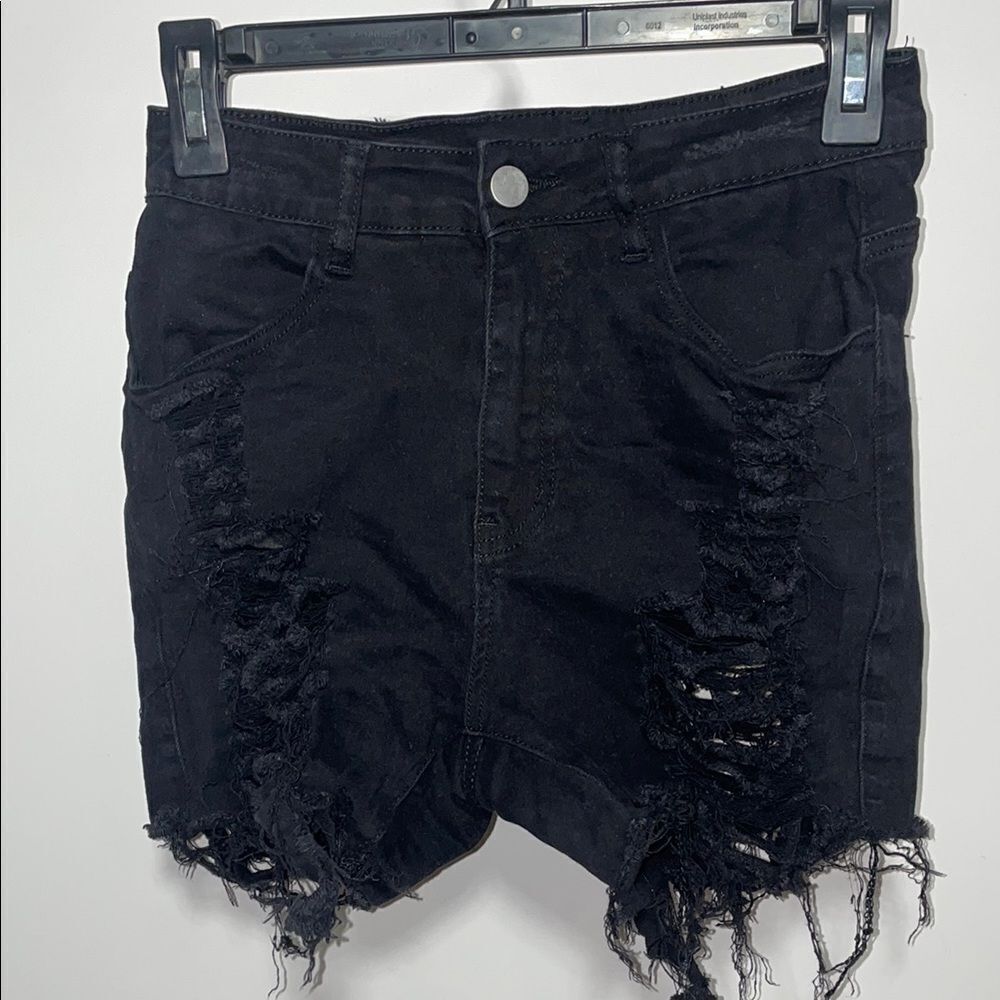 Edgy Black Jean Shorts with Distressed Details